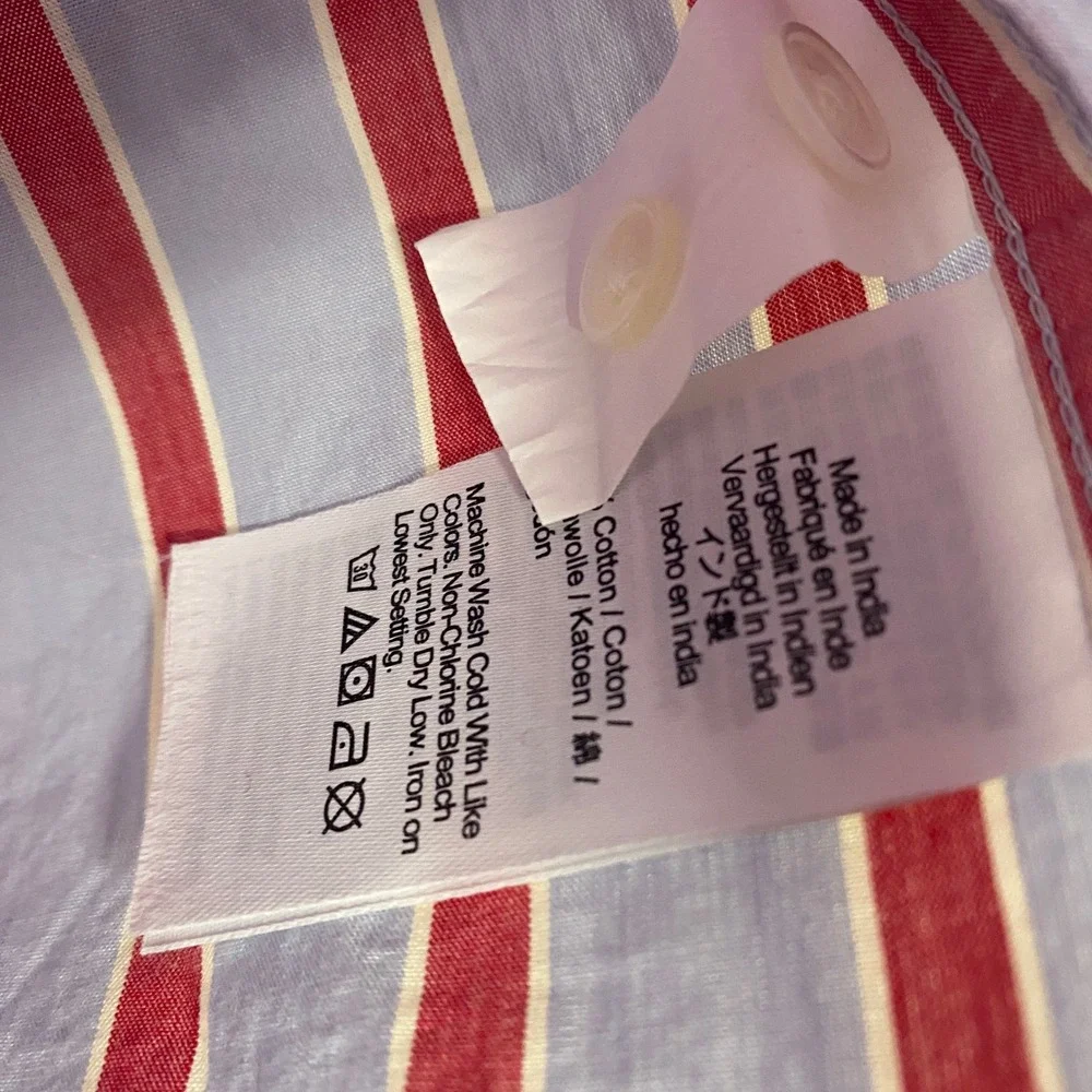 Madewell Top Womens XS Tranquil Blue Red Striped The Easy Shirt Cotton NZ421 - Picture 7 of 10
